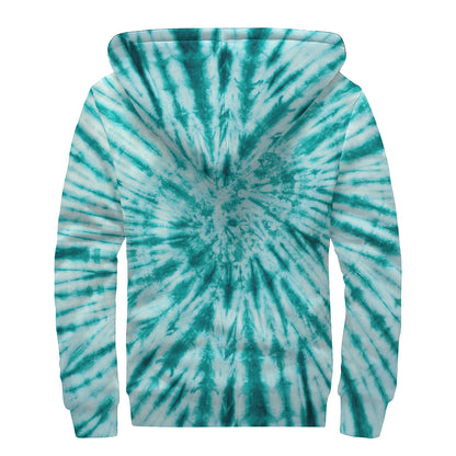 Turquoise Tie Dye Print Sherpa Lined Zip Up Hoodie