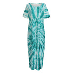Turquoise Tie Dye Print Short Sleeve Long Nightdress