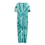 Turquoise Tie Dye Print Short Sleeve Long Nightdress