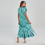 Turquoise Tie Dye Print Short Sleeve Maxi Dress