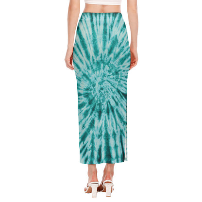 Turquoise Tie Dye Print Side Slit Maxi Skirt