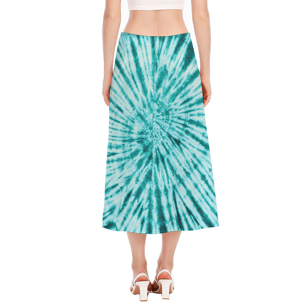Turquoise Tie Dye Print Side Slit Midi Skirt
