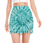 Turquoise Tie Dye Print Side Slit Mini Skirt