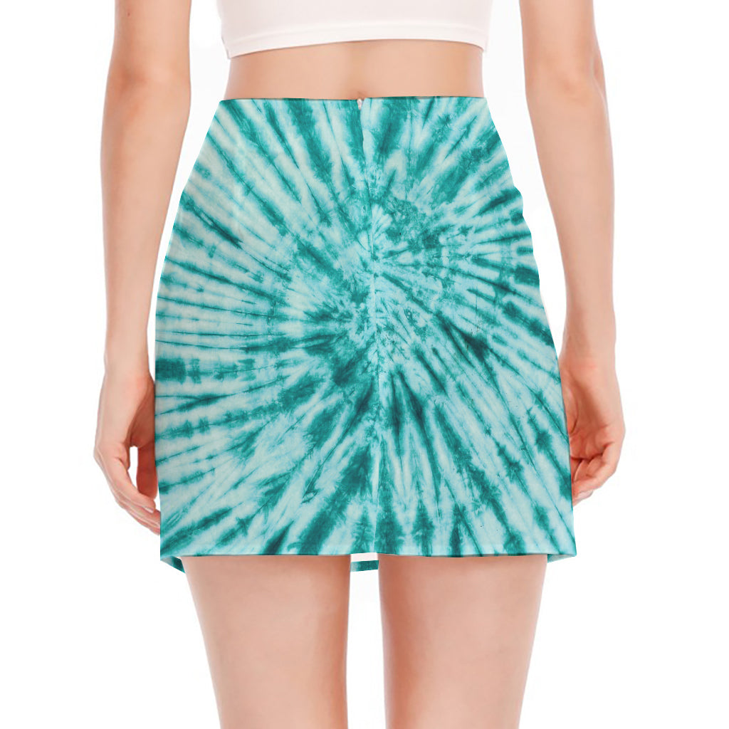 Turquoise Tie Dye Print Side Slit Mini Skirt
