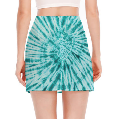 Turquoise Tie Dye Print Side Slit Mini Skirt