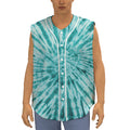 Turquoise Tie Dye Print Sleeveless Baseball Jersey