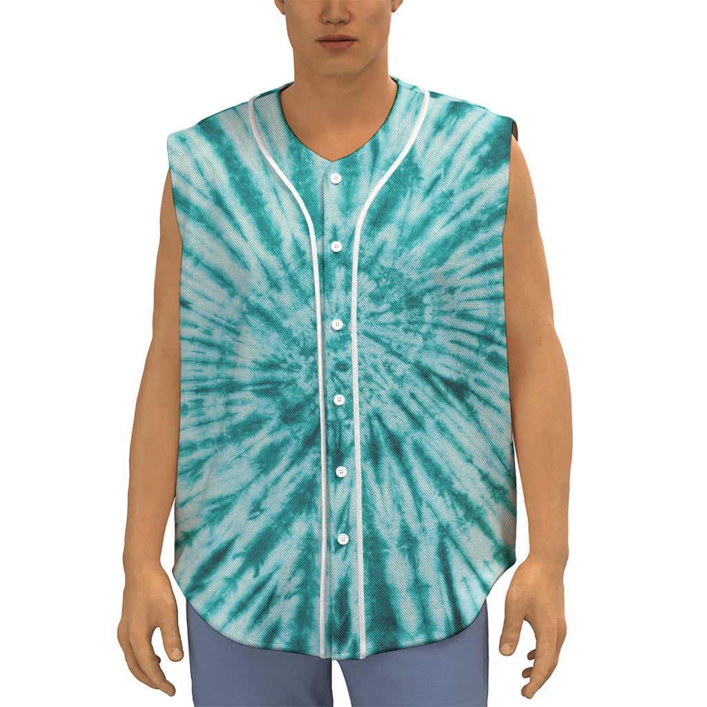 Turquoise Tie Dye Print Sleeveless Baseball Jersey