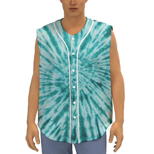 Turquoise Tie Dye Print Sleeveless Baseball Jersey
