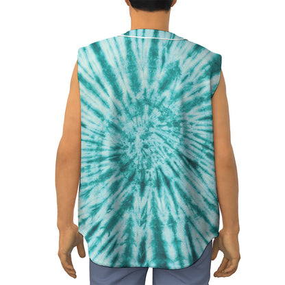Turquoise Tie Dye Print Sleeveless Baseball Jersey