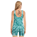 Turquoise Tie Dye Print Sleeveless One Piece Swimsuit