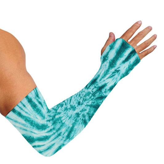 Turquoise Tie Dye Print Sun Protection Arm Sleeves