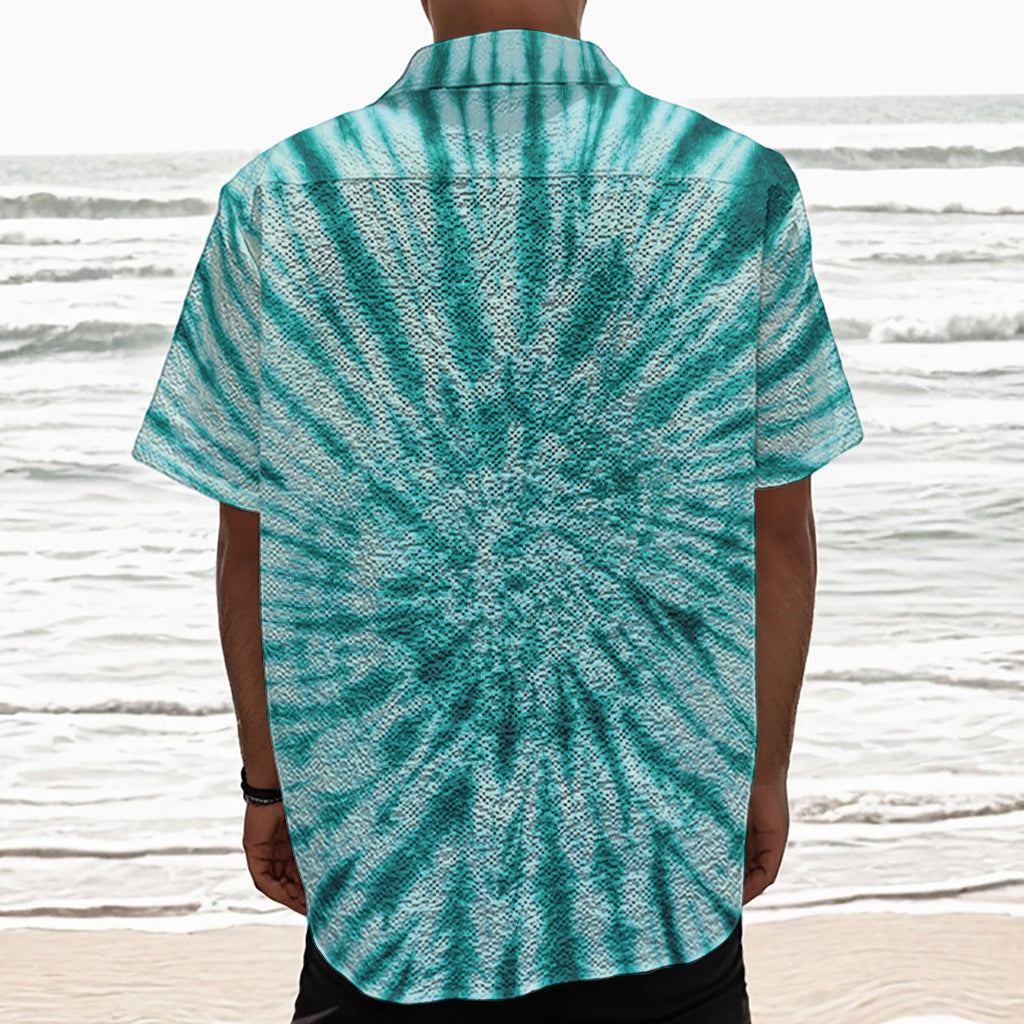 Turquoise Tie Dye Print Textured Short Sleeve Shirt