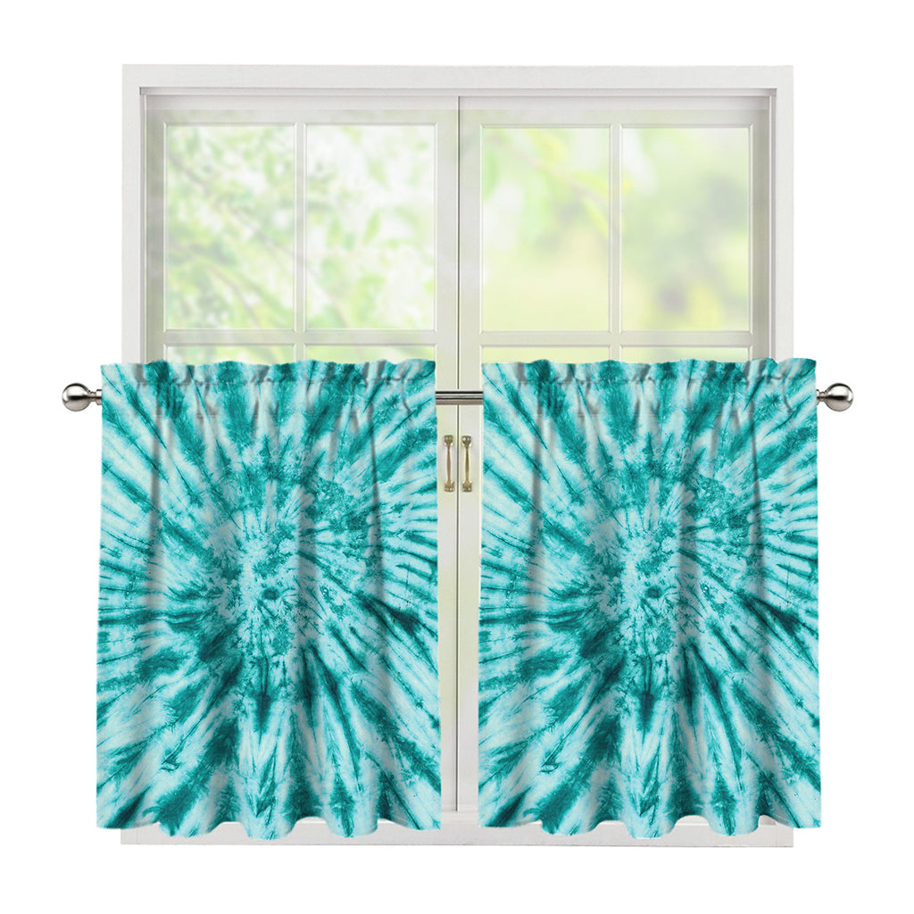 Turquoise Tie Dye Print Tier Curtains