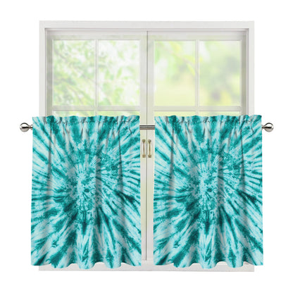 Turquoise Tie Dye Print Tier Curtains