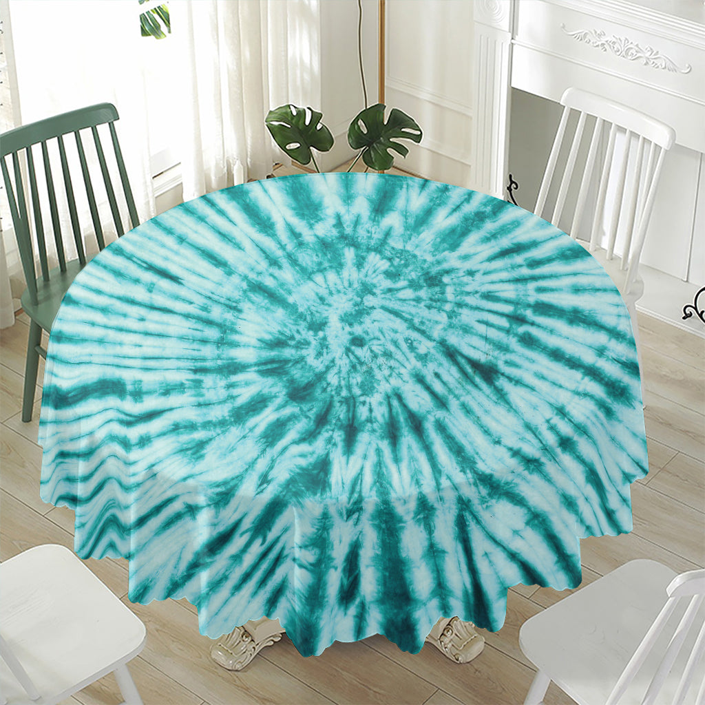Turquoise Tie Dye Print Waterproof Round Tablecloth