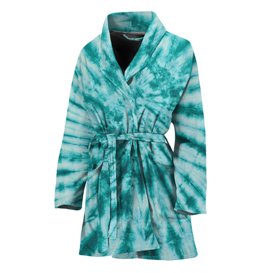 Turquoise Tie Dye Print Women's Bathrobe