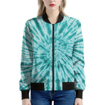 Turquoise Tie Dye Print Women's Bomber Jacket