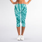 Turquoise Tie Dye Print Women's Capri Leggings