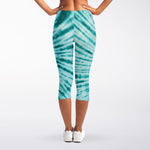 Turquoise Tie Dye Print Women's Capri Leggings
