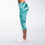 Turquoise Tie Dye Print Women's Capri Leggings