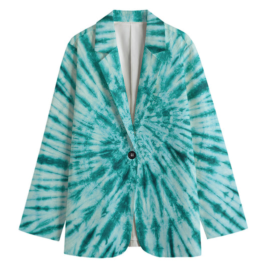 Turquoise Tie Dye Print Women's Cotton Blazer