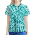 Turquoise Tie Dye Print Women's Polo Shirt