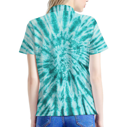 Turquoise Tie Dye Print Women's Polo Shirt