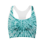 Turquoise Tie Dye Print Women's Sports Bra