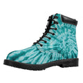 Turquoise Tie Dye Print Padded Collar Lace Up Boots