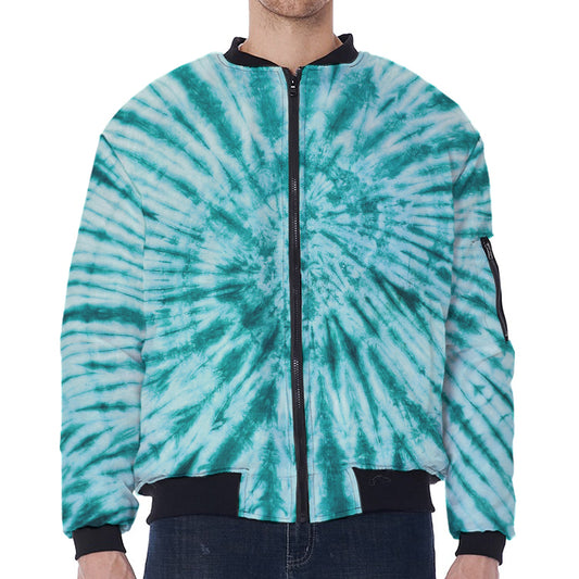 Turquoise Tie Dye Print Zip Sleeve Bomber Jacket