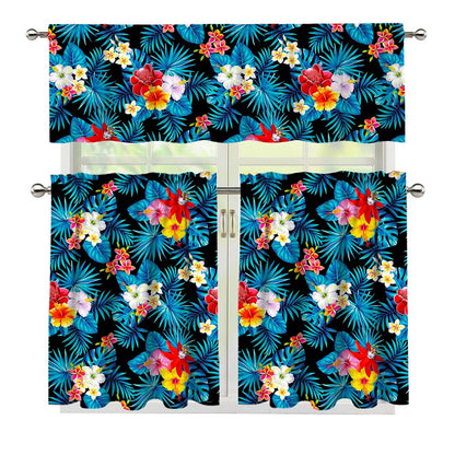 Turquoise Tropical Hawaii Pattern Print 3 Piece Kitchen Curtains