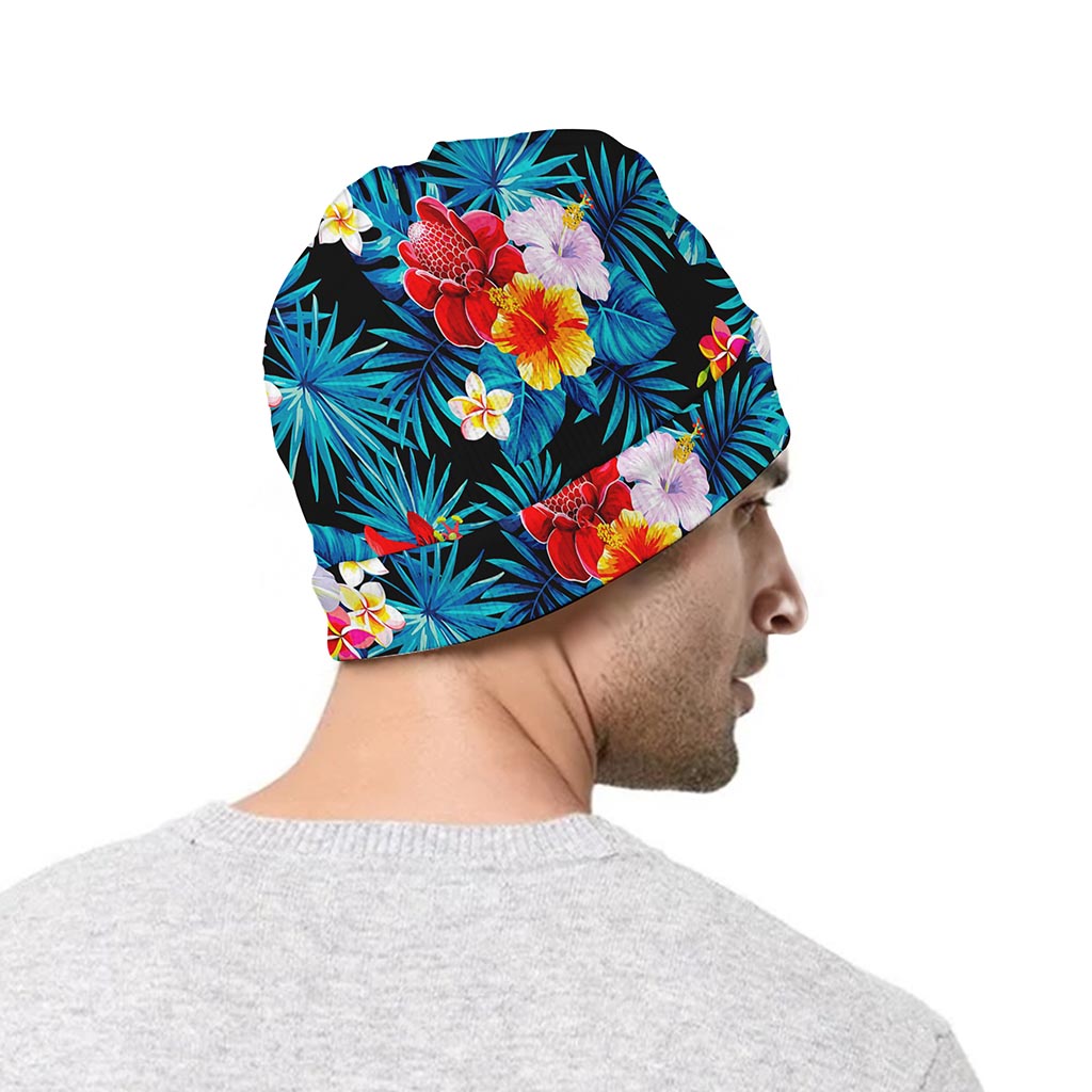 Turquoise Tropical Hawaii Pattern Print Beanie