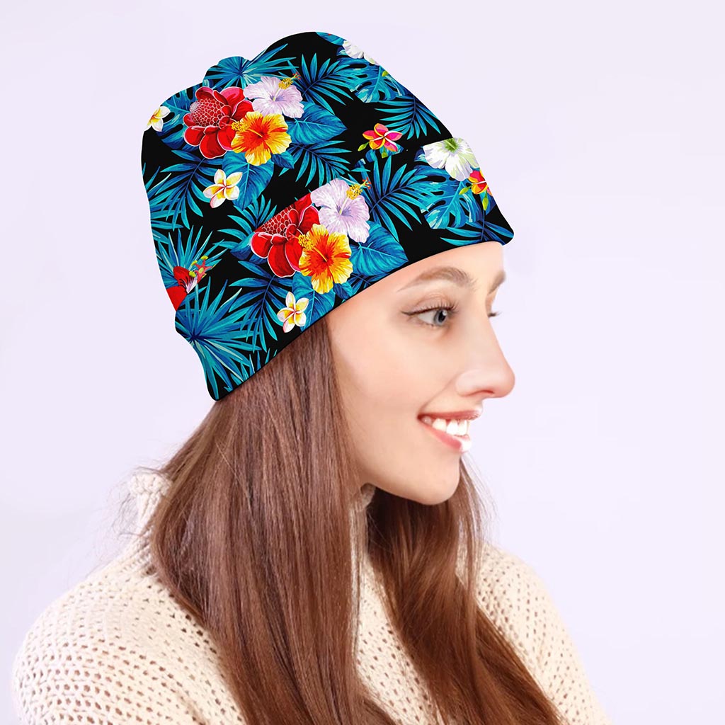 Turquoise Tropical Hawaii Pattern Print Beanie