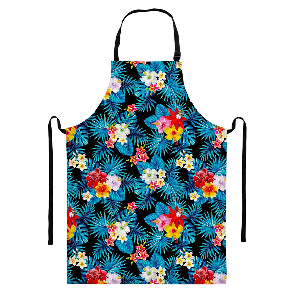 Turquoise Tropical Hawaii Pattern Print Bib Apron With Pocket