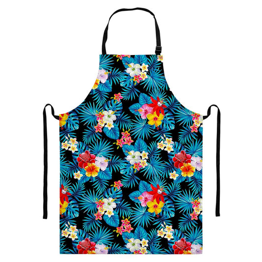 Turquoise Tropical Hawaii Pattern Print Bib Apron With Pocket