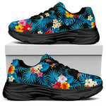 Turquoise Tropical Hawaii Pattern Print Black Chunky Shoes