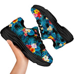 Turquoise Tropical Hawaii Pattern Print Black Chunky Shoes