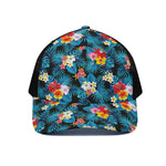 Turquoise Tropical Hawaii Pattern Print Black Mesh Trucker Cap