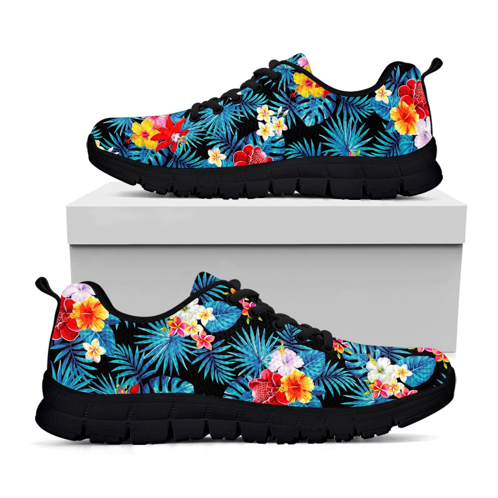 Turquoise Tropical Hawaii Pattern Print Black Running Shoes