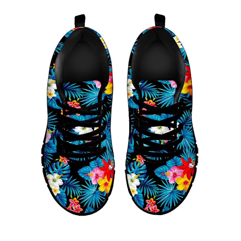 Turquoise Tropical Hawaii Pattern Print Black Running Shoes