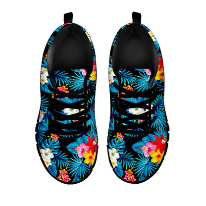Turquoise Tropical Hawaii Pattern Print Black Running Shoes