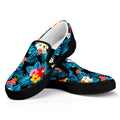 Turquoise Tropical Hawaii Pattern Print Black Slip On Sneakers