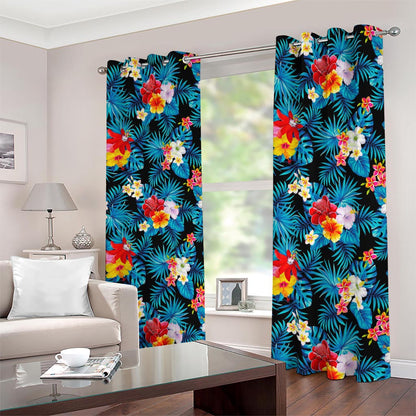 Turquoise Tropical Hawaii Pattern Print Blackout Grommet Curtains