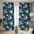 Turquoise Tropical Hawaii Pattern Print Dimout Pencil Pleat Curtains