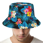 Turquoise Tropical Hawaii Pattern Print Bucket Hat