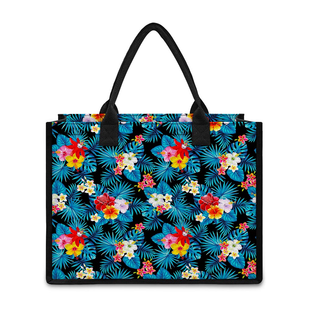 Turquoise Tropical Hawaii Pattern Print Canvas Tote Bag