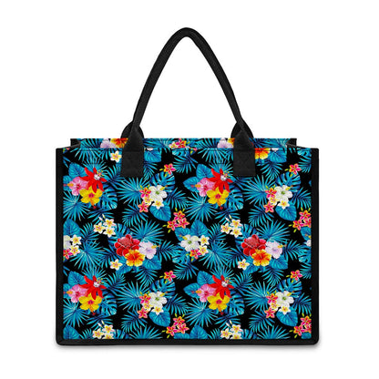 Turquoise Tropical Hawaii Pattern Print Canvas Tote Bag