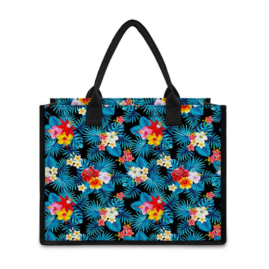 Turquoise Tropical Hawaii Pattern Print Canvas Tote Bag
