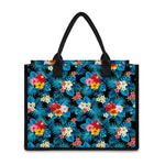 Turquoise Tropical Hawaii Pattern Print Canvas Tote Bag