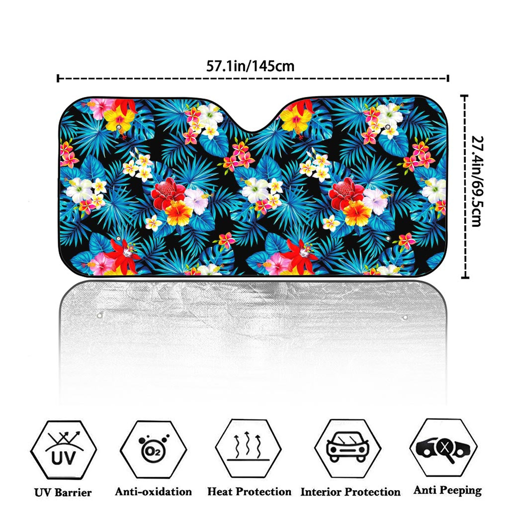 Turquoise Tropical Hawaii Pattern Print Car Windshield Sun Shade
